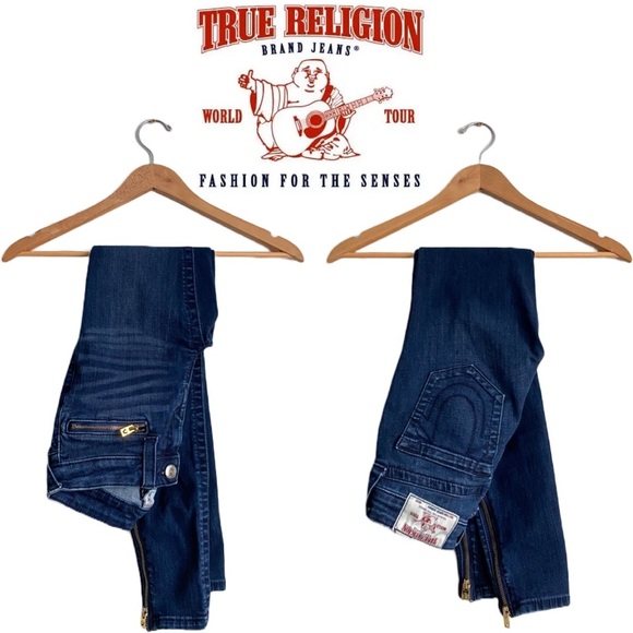 $229‼️TRUE RELIGION Super Skinny Jeans Buddha Big Stitch Ankle Mid Rise Y2K Dark - Picture 1 of 11